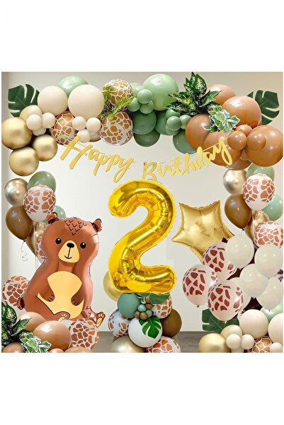 BİDOLUMUTLULUK Safari Konsept Balon Desenli Parti Kutlama  Lüks Doğum Günü Se...