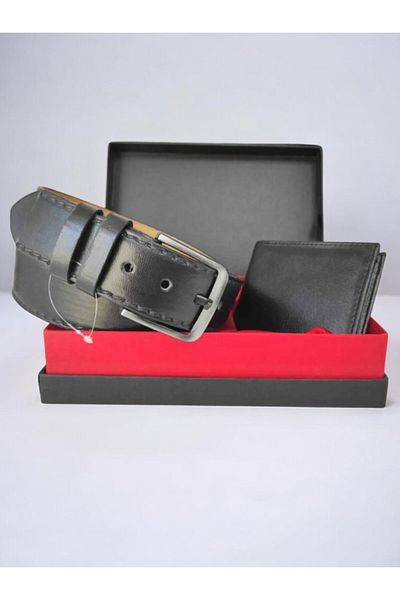 UCCELLO Special Gift Boxed Set of 2 Gift Stylish Faux Leather Men's Jeans Belt Wallet Set