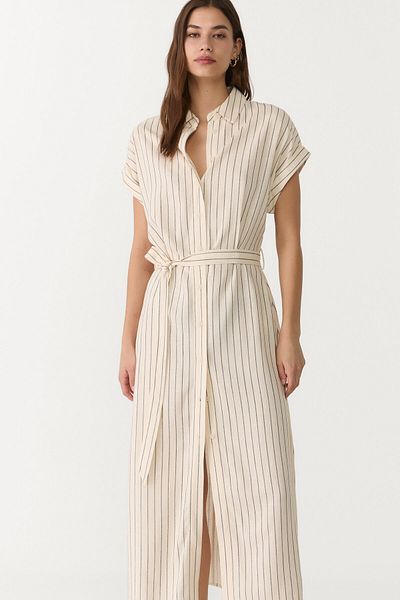 Stradivarius Striped linen blend midi shirt dress