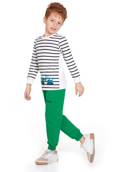 CiciTime Çocuk Modası Boy's Engineering Vehicle Patterned Striped Daily Nursery School Suit