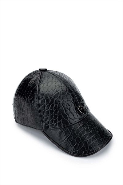 Tamer Tanca Men's Genuine Leather Black Crocodile Baseball Cap
