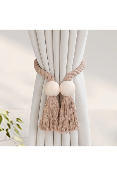 Choice 1 قطعة من رباطات الستائر المصنوعة يدويًا من الخشب الصلب ذات العقد المغناطيسية باللون البني مع نمط بوهو، مناسبة لغرفة المعيشة