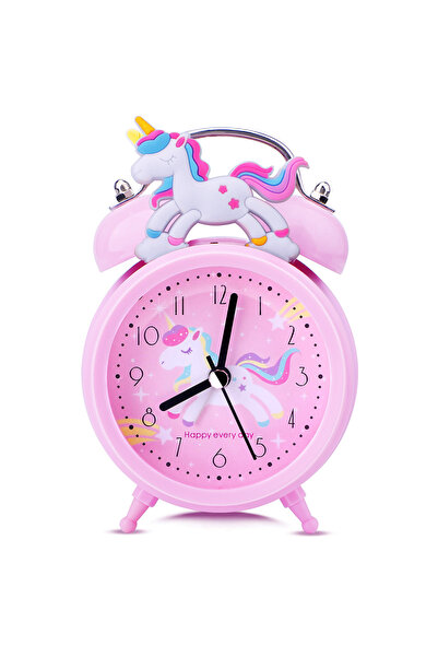 Choice ساعة منبه للأطفال بتصميم يونيكورن وردي، جرس مزدوج مع إضاءة خلفية، ساعة...