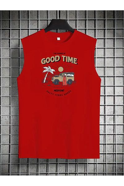 PENTHİLUS Good Time Printing Round Neck Fashion Men's Sleeveless Vest