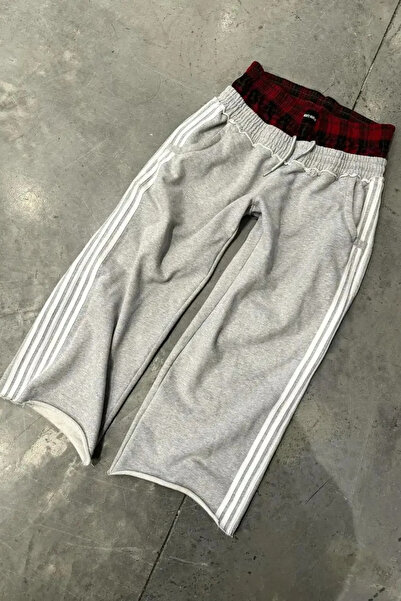 Köstebek Gray Melange Striped Fake Boxer Tracksuit