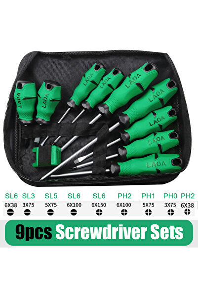 Choice 9pcs Screwdriver set LAOA Screwdrivers Sets With Magnetizer Canvas Bag Cr-V Screw Driver Slotted and