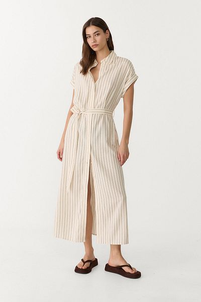 Stradivarius Striped linen blend midi shirt dress