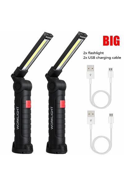 ESMARTER W52 Big 2pcs New Portable COB LED Flashlight USB Rechargeable Work Light Magnetic Lanterna Hanging L