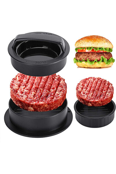Choice1 مكبس همبرجر أسود، مكبس همبرجر 3 في 1 غير لاصق، قالب همبرجر لحم بقري، خضروات