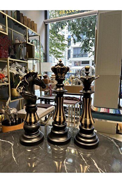 Mirsa Global Dekoratif Satranç Takımı Şah Vezir At Beyaz 3 Lü Biblo