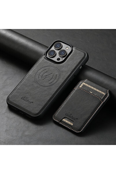 Choice جرابات جلدية سوداء من SUTENI مزودة بفتحة للبطاقات المغناطيسية لهاتف iP...