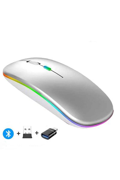 congdi ماوس لاسلكي LED-Sliver B بتقنية البلوتوث - متوافق مع RGB، فأرة قابلة لإعادة الشحن، كمبيوتر لاسلكي صامت M