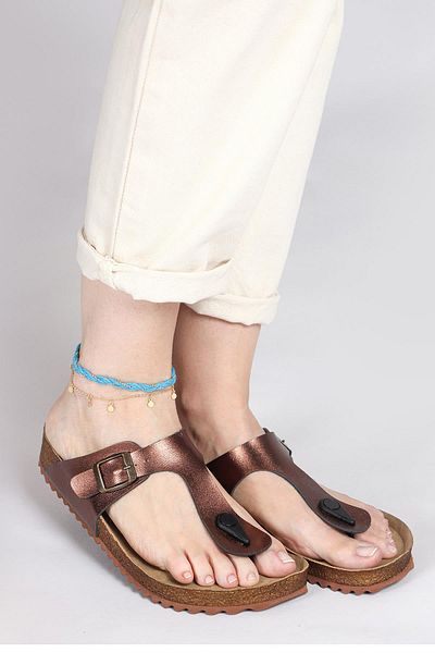 Jump 50005 Single Buckle Bronze Women's Flip Flops