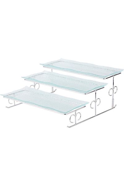 ORCHID 3 TIER RECT GLASS SERVING PLATE WITH STAND