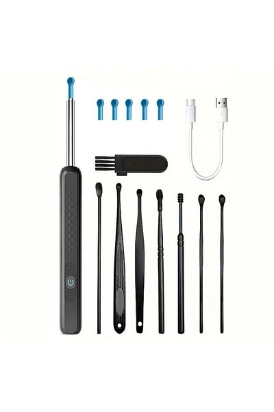 XMSJ Black Wireless WiFi Ear Pick Otoscope Camera Borescope Luminous Ear Wax Cleaning Teeth Oral Inspecti