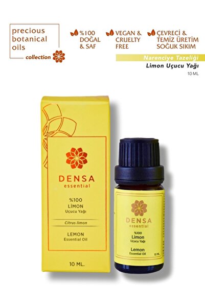 Densa Essential Limon Kabuğu Uçucu Yağı %100 Saf Doğal 10 ml Tazeleyici Canlandırıcı Aromaterapi Difüzör Buhurdanlık