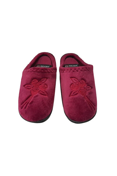 GEZER Burgundy Floral Patterned Indoor Daily Slippers