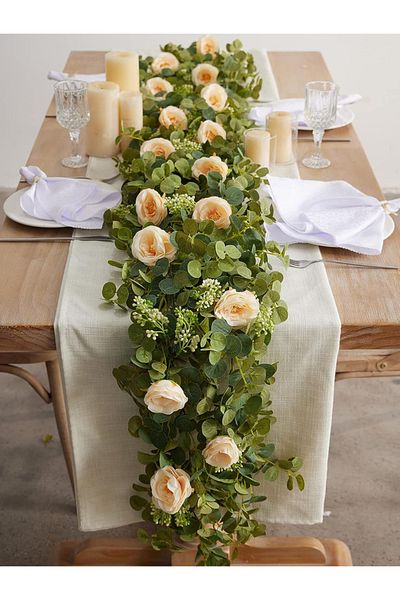 Choice Champagne 1pc 5.9FT Artificial Eucalyptus Vine Fake Rose Flowers Gypsophila Garland For Wedding Home