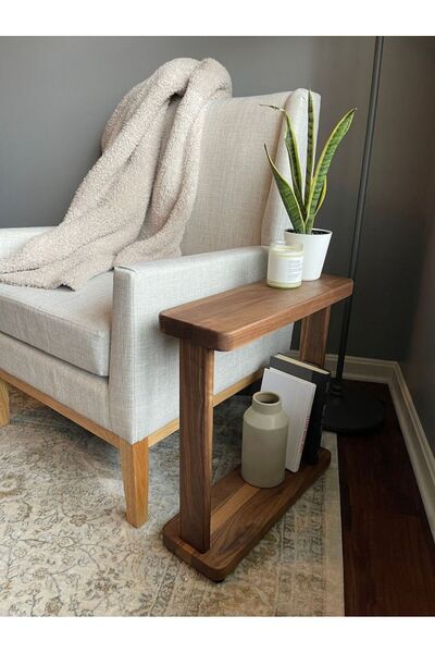 WOODENSA Ahşap Yan Sehpa, 2 Katlı Masif Sehpa