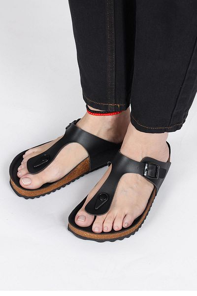 Jump 50007 Single Buckle Black Women's Flip Flops