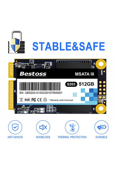 Choice محرك أقراص الحالة الصلبة Bestoss SSD Msata سعة 1 تيرابايت، سعة 512 جيجابايت، محرك أقراص الحالة الصلبة الداخلي SSD سعة 128 جيجابايت، سعة 256 جيجابايت، سعة 512 جيجابايت لأجهزة الكمبيوتر المحمولة