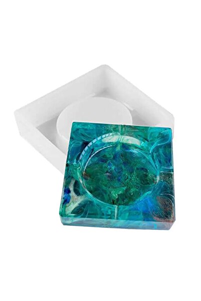 Siliko World Epoksi Kare İçi Yuvarlak Küllük Kalıbı Silikon Kalıp 10x10cm