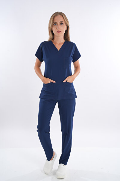 Nur Medikal Giyim Tamno Navi Blue Licra hirurški dres Top Up Set Bat Sleeve