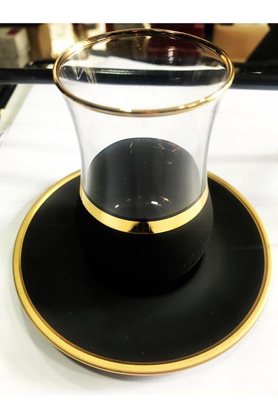 DECOSTYLE Gold Black Plate 6 Personality Saddler 12 Pieces Tea Set 150 Cc