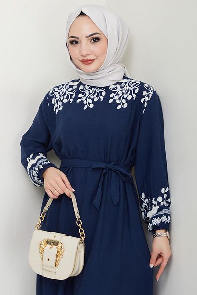 hafsamina Navy Blue Minel Viscose Dress Hm2684