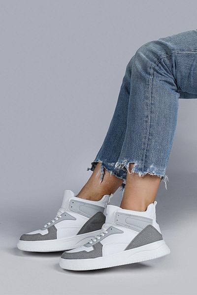 Jump 29100 High Top Gray - White Women's Sneaker Casual Sneakers