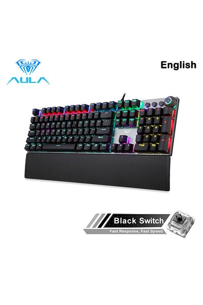 Choice لوحة مفاتيح الألعاب الميكانيكية AULA F2088 بتصميم إنجليزي 108 مفاتيح سوداء مضادة للظلال 104 بني أزرق S