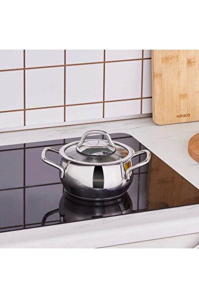 Karaca Karaca Emirgan Edelstahl Kochtopf mit Deckel, 14 cm, Silber