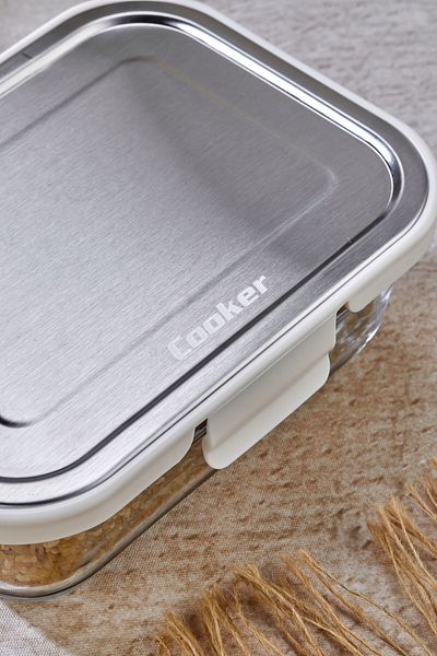 Cooker حاوية تخزين زجاجية سعة 1000 مل – مانعة للتسرب، مع غطاء من الفولاذ المقاوم للصدأ، لحفظ الطعام