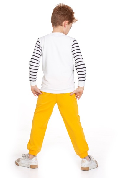 CiciTime Çocuk Modası Erkek Çocuk İş Makinesi Desenli Çizgili Günlük Kreş Okul Takımı