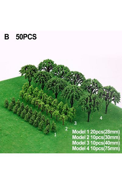 Choice B 50Pcs Plastic Model Train Miniature Tree Scenery DIY Outdoor Landscape Railroad Building Landscap.