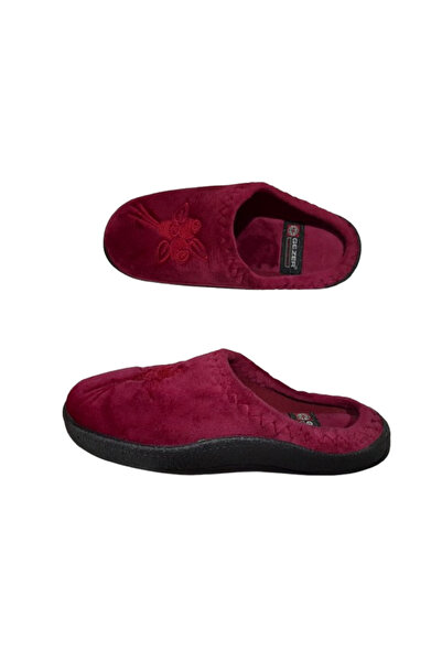 GEZER Burgundy Floral Patterned Indoor Daily Slippers