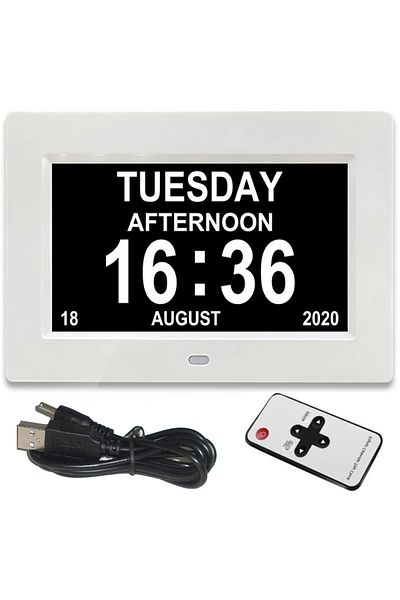 Choice White 12 Alarms Digital LED Calendar Clock with Multi-Languages to display. Medicine Time Reminder f