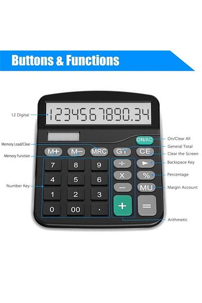 DITIPOO Solar/Battery Electronic Desk Calculator Extra Large Display Business 12 Digit