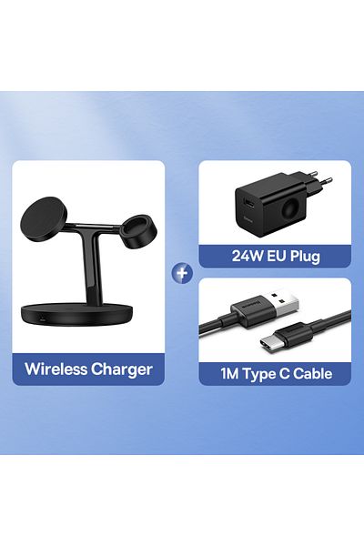 Baseus Add 24W EU Plug Baseus  3 in 1 20W Magnetic Wireless Charger Stand For Phone iPhone 15 14 Pro Airpod