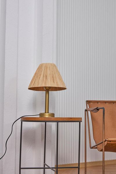 Maison Avf Raffia Fringeless Wired Lampshade Table Lamp Antique Gold Leg