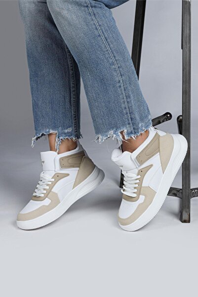 Jump 29100 High Top Beige - White Women's Sneaker Casual Sneakers