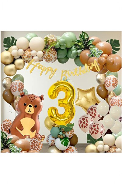 BİDOLUMUTLULUK Safari Konsept Balon Desenli Parti Kutlama  Lüks Doğum Günü Se...