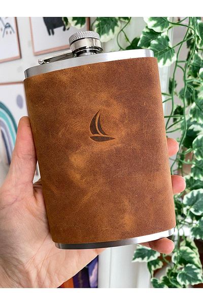 ALESTA LEATHER Leather Covered Collar Flask - Hand Stitched Genuine Leather