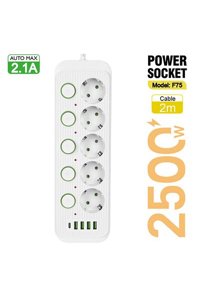 Choice Eu Plug F75 White 2m Eu Plug Multiple Sockets Ac Outlets Power Strip Extension Cable With Usb Ports