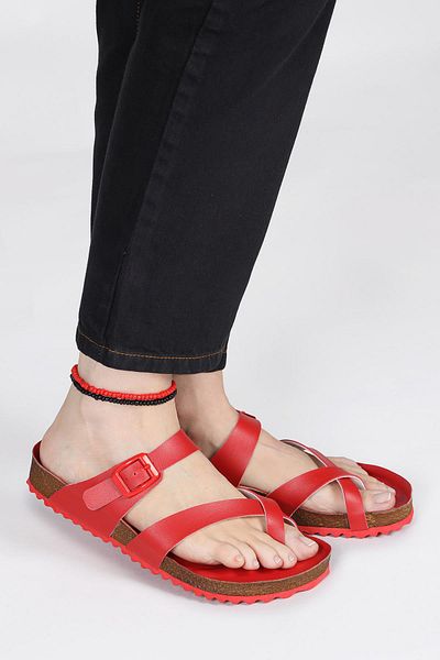 Jump 50008 Single Buckle Red Women's Flip Flops