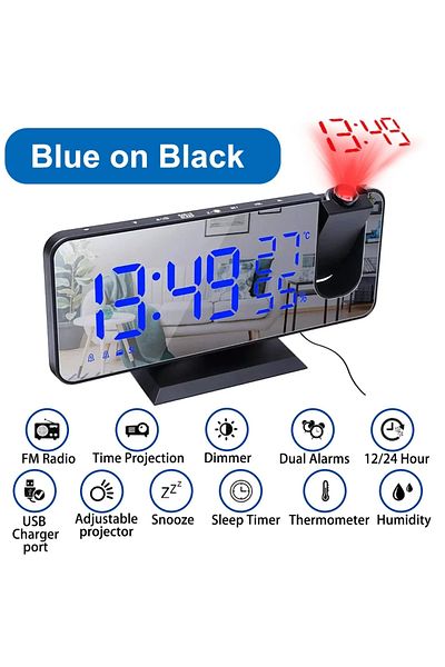 Choice Blue on Black LED Digital Projection Alarm Clocks USB Electronic Ceiling Projector Alarm Clock with
