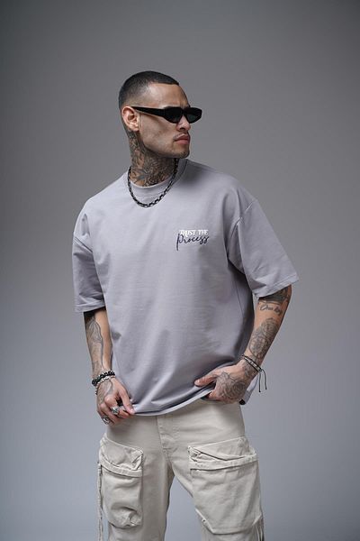 king brich Μπλουζάκι Unisex Oversize με στάμπα με γαρνιρισμένη πλάτη και λεπτομέρεια κεντήματος