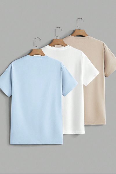 MODAGEN Unisex Baby Blue White Beige Crew Neck Plain 3-Piece T-Shirt