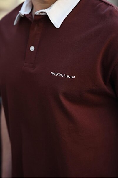 Madmext Ανδρικό μπλουζάκι με γιακά πόλο με κουμπιά Bitter Brown E7119