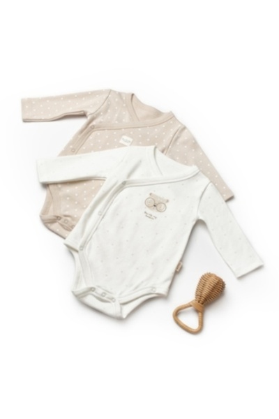 BabyCosy Organic Wear Bebek 2'li Kruvaze Badi,%100 Organik Pamuk